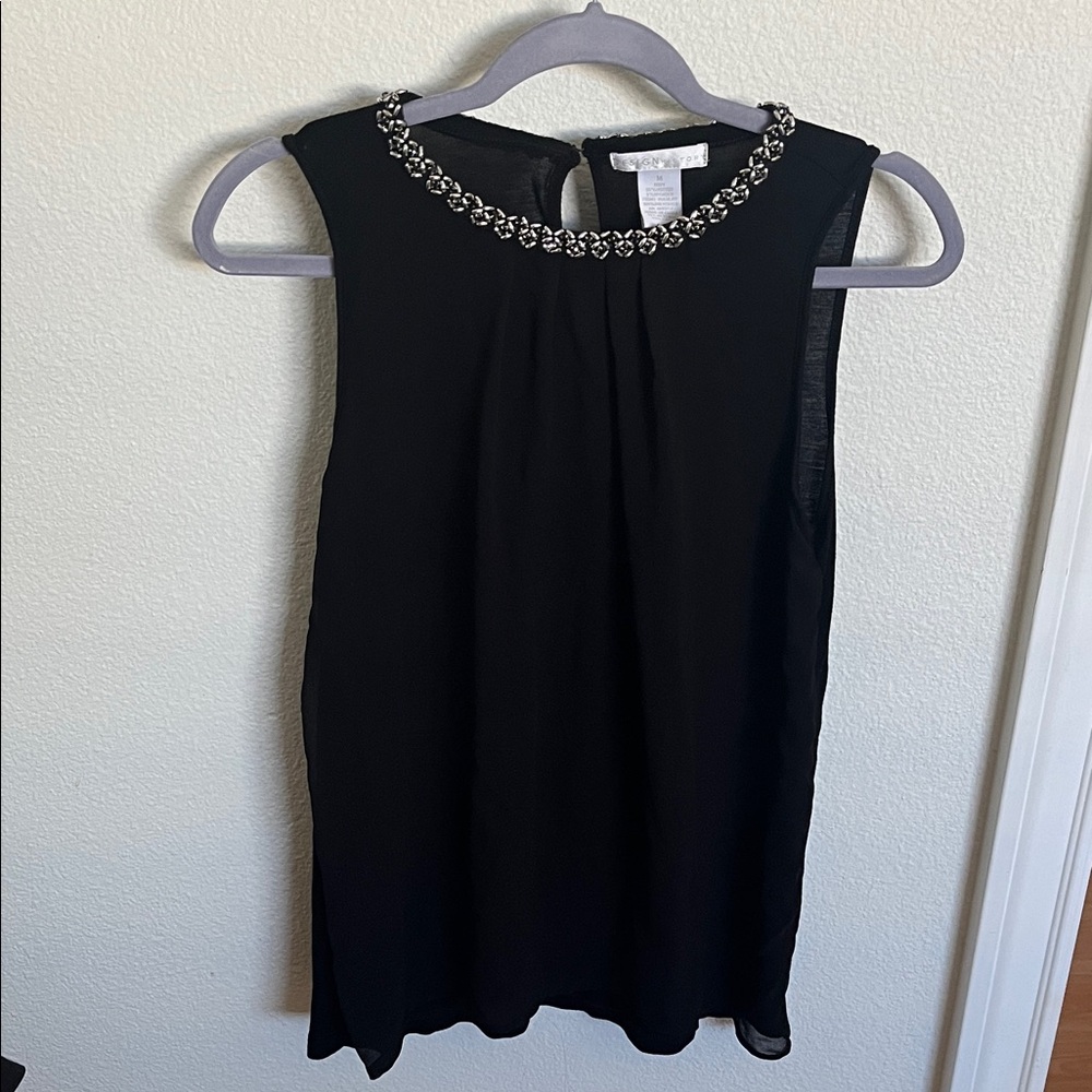 Design History Elegant Black Blouse with Metallic Accents